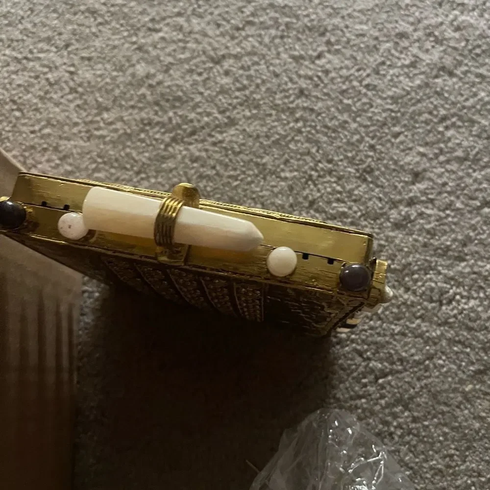 Gold and White Vintage-Inspired Clutch with Ornate Detailing